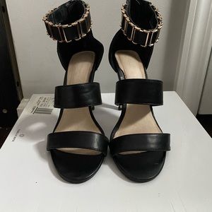 Black Leather Strappy Sandal Heels